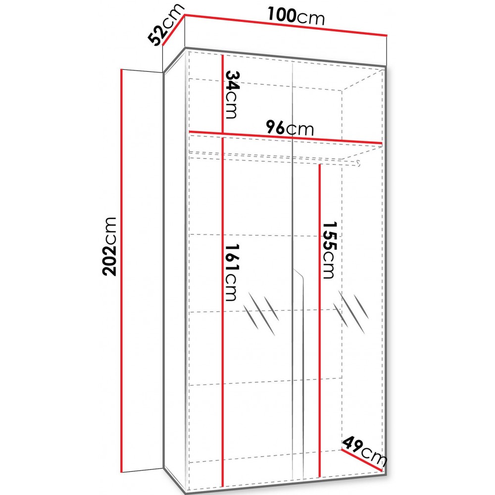 Ντουλάπα Mila II-Μαύρο-Μήκος: 100εκ 100x52x202