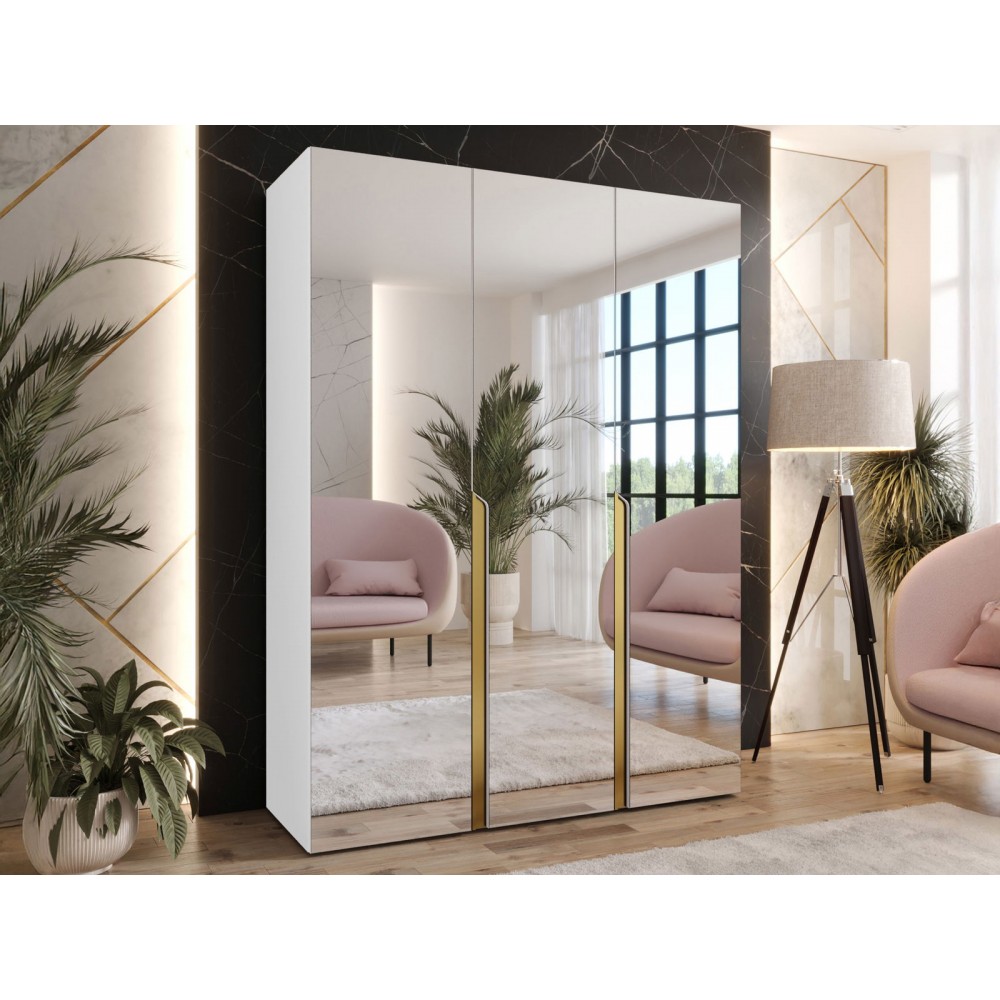 Ντουλάπα Mila II-Λευκό - Χρυσό-Μήκος: 150εκ