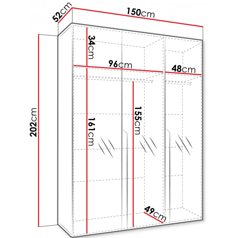 Ντουλάπα Mila II-Λευκό - Χρυσό-Μήκος: 150εκ