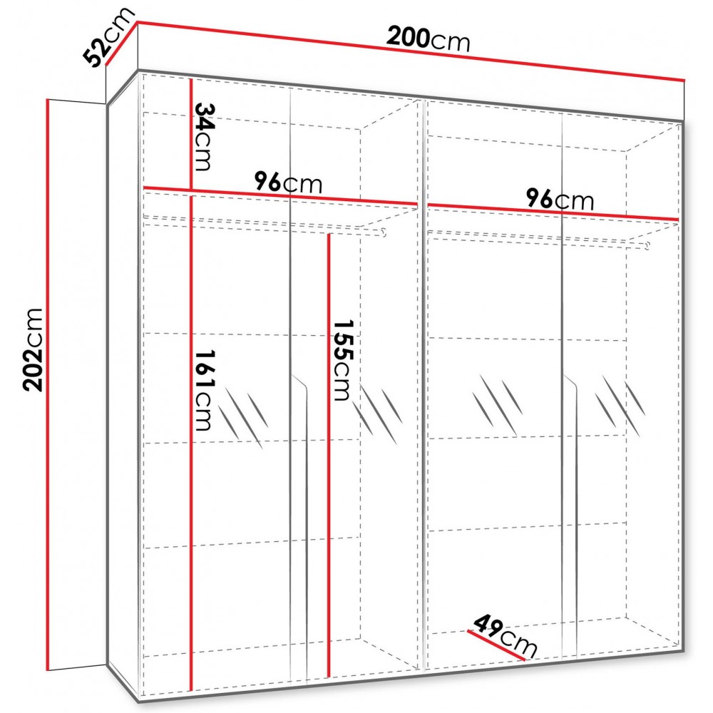 Ντουλάπα Mila II-Μαύρο - Χρυσό-Μήκος: 200εκ 200x52x202