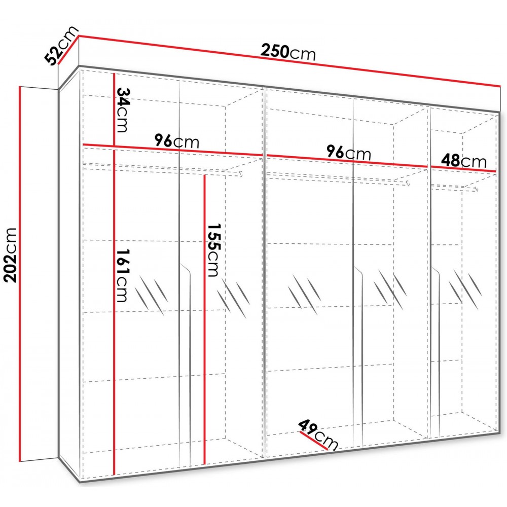 Ντουλάπα Mila II-Λευκό - Μαύρο-Μήκος: 250εκ 250x52x202