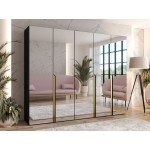 Ντουλάπα Mila II-Μαύρο - Χρυσό-Μήκος: 250εκ 250x52x202