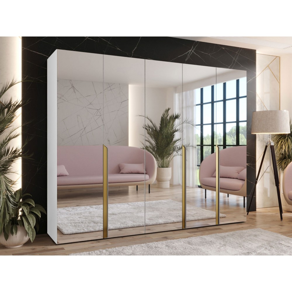 Ντουλάπα Mila II Πεντάφυλλη-Λευκό - Χρυσό