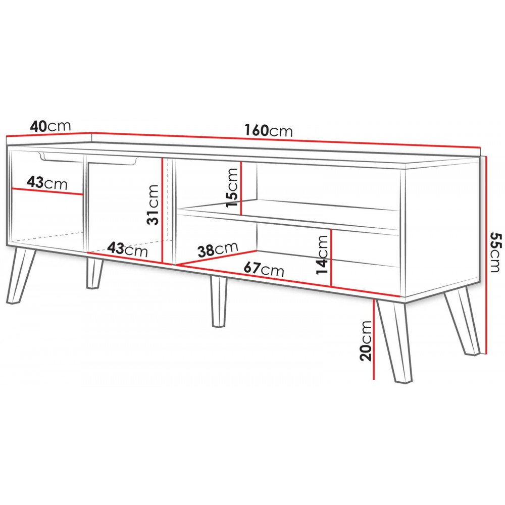 Έπιπλο Τηλεόρασης Nordelo Mini-Φυσικό Σκούρο 160x40x55