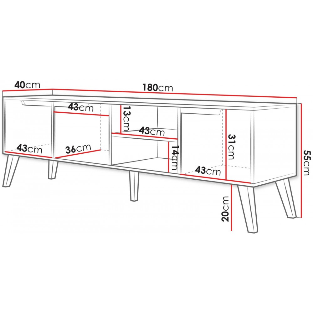 Έπιπλο Τηλεόρασης Nordelo-Φυσικό Σκούρο 180x40x55