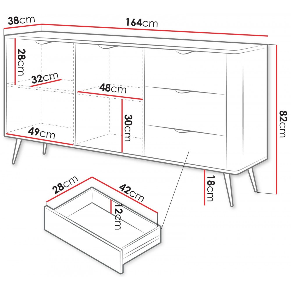 Μπουφές Lante-Μαύρο 164x38x82