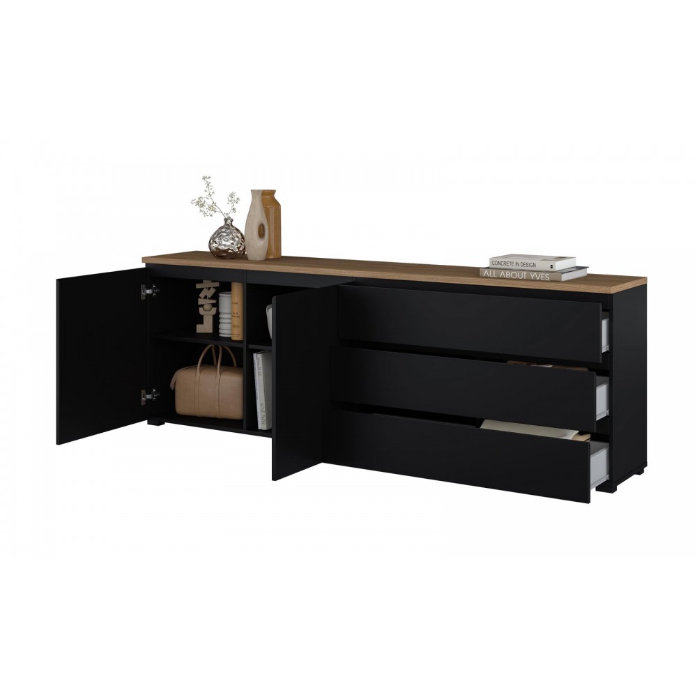 Έπιπλο τηλεόρασης Domus II-Μαύρο - Φυσικό 200x35x68
