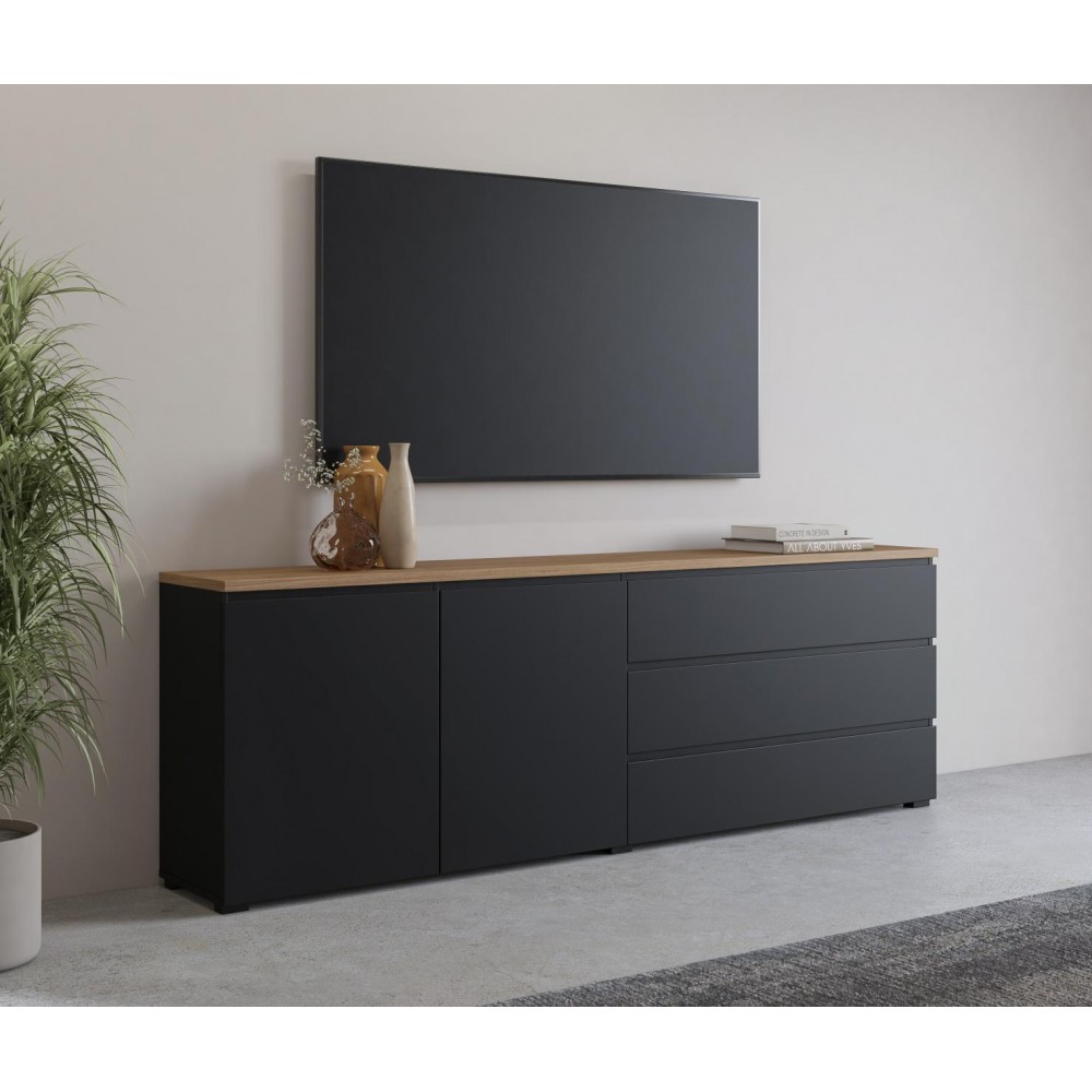Έπιπλο τηλεόρασης Domus II-Μαύρο - Φυσικό 200x35x68