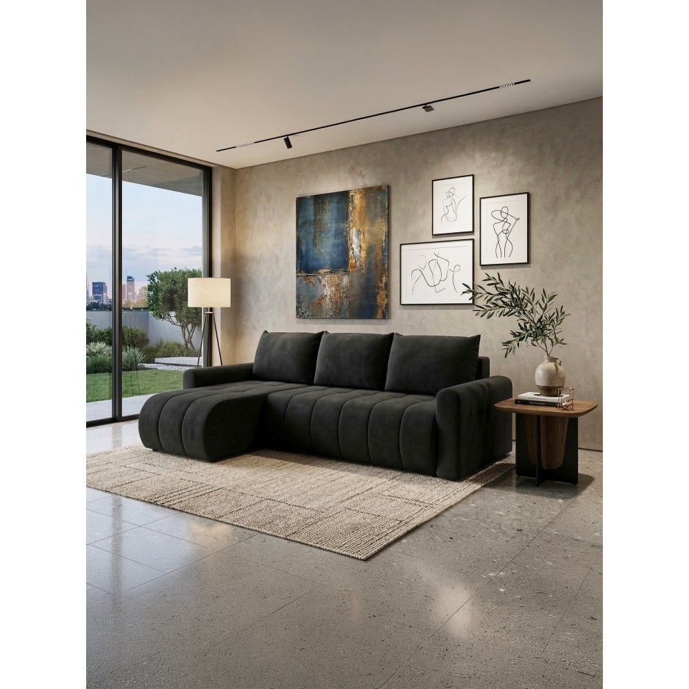 Γωνιακός Καναπές Olidow-Μαύρο 230x149x87