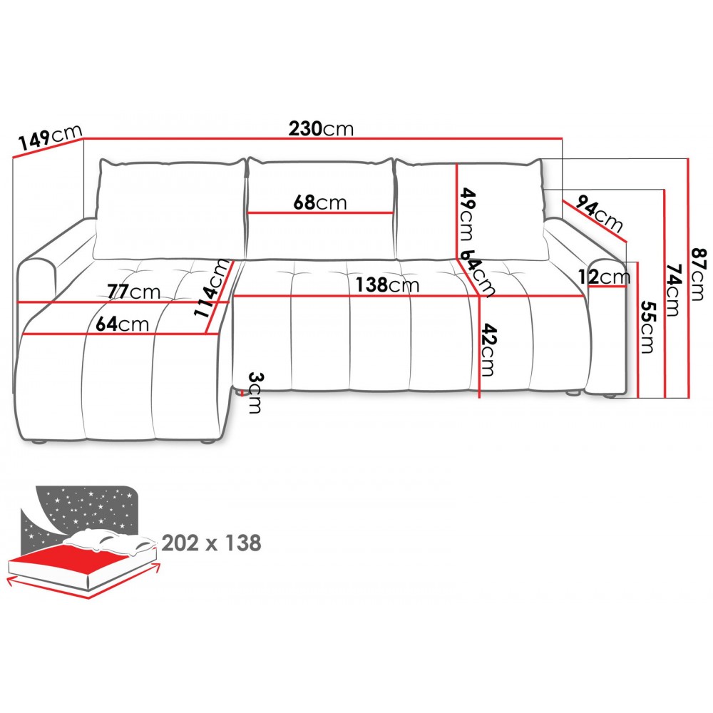 Γωνιακός Καναπές Olidow-Μπεζ 230x149x87