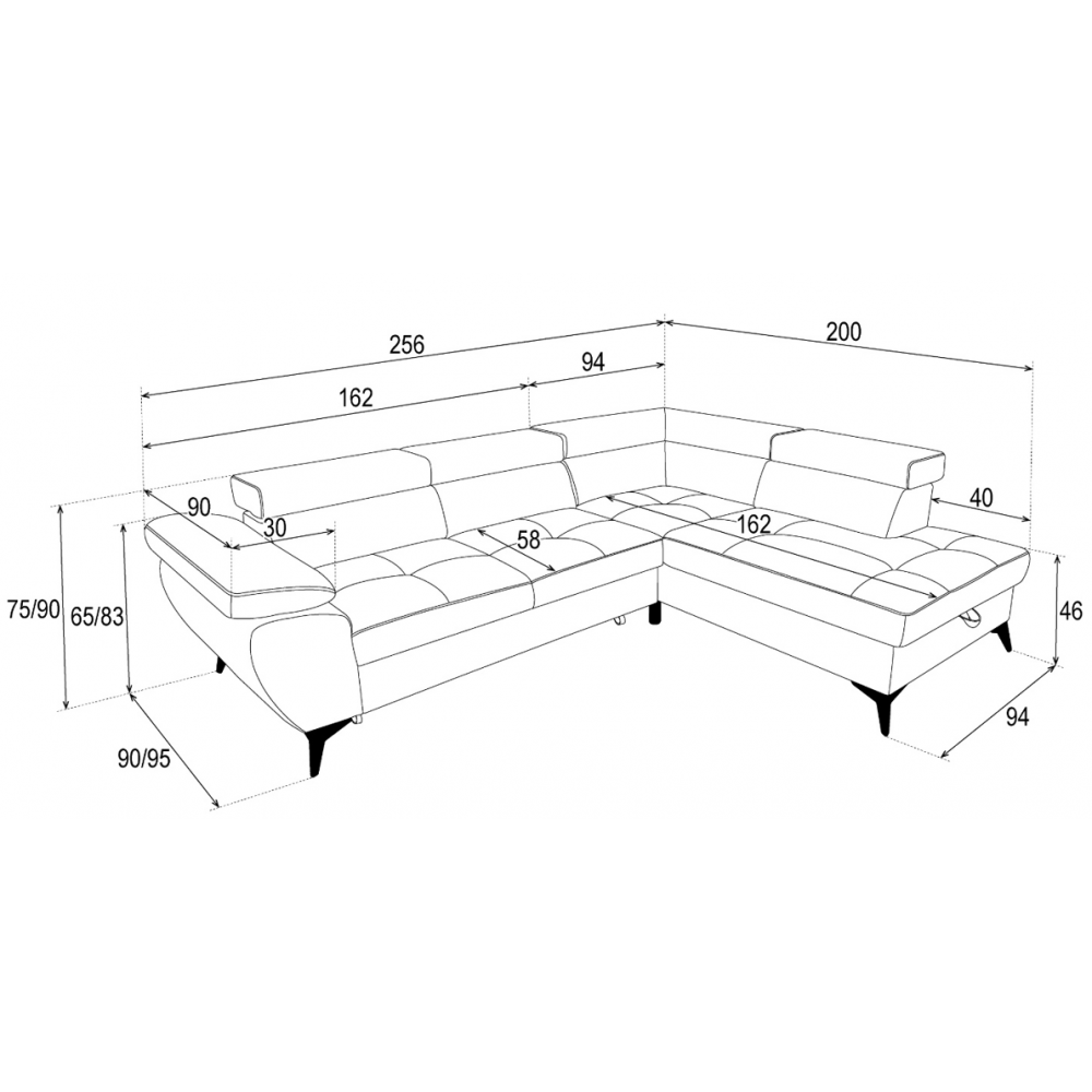 Γωνιακός Καναπές Fairo-Αριστερή-Γκρι 256x95x90