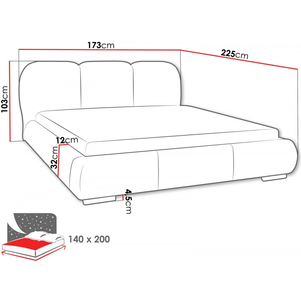 Επενδυμένο Κρεβάτι Rosa-Κρεμ-140 x 200