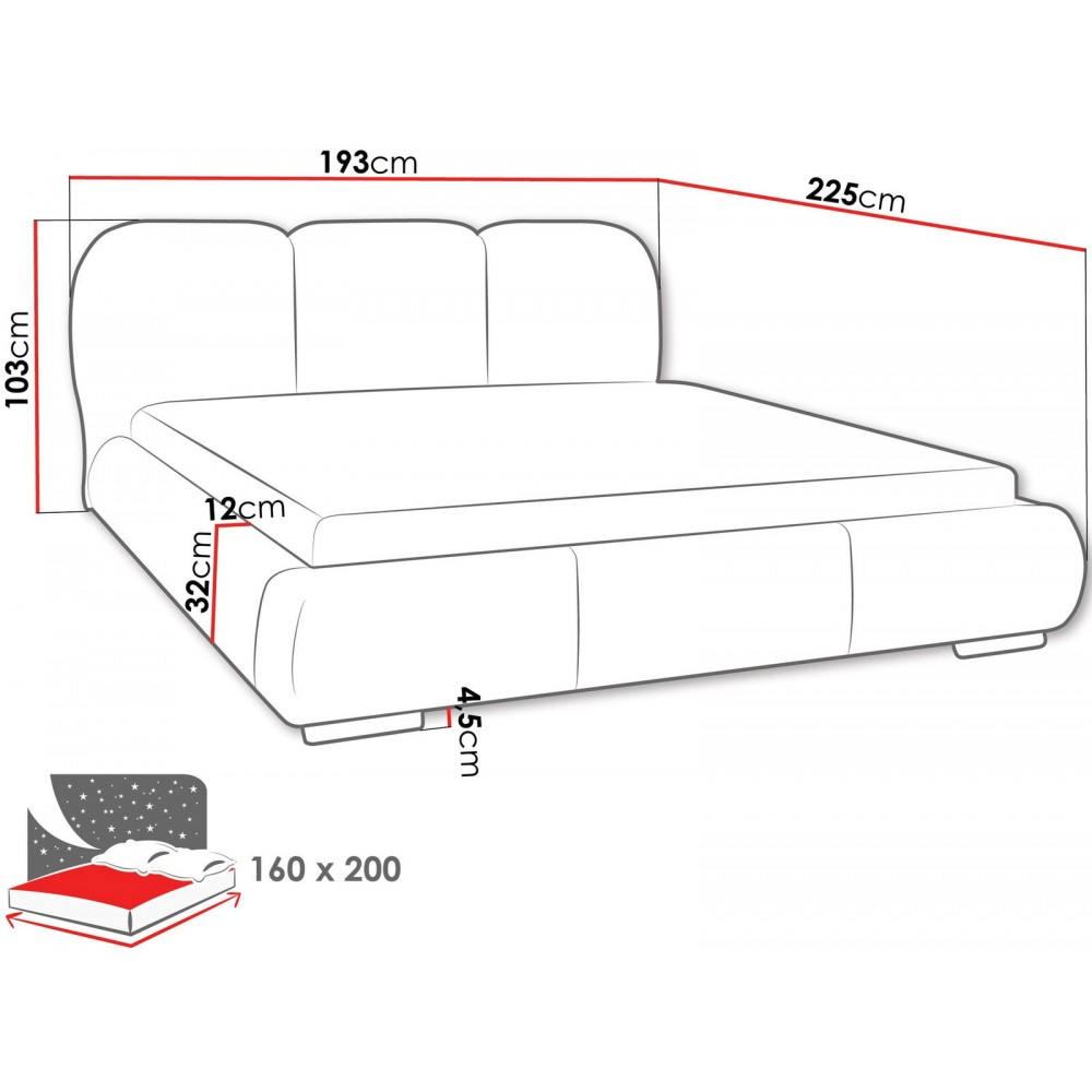 Επενδυμένο Κρεβάτι Rosa-Γκρι Σκούρο-160 x 200