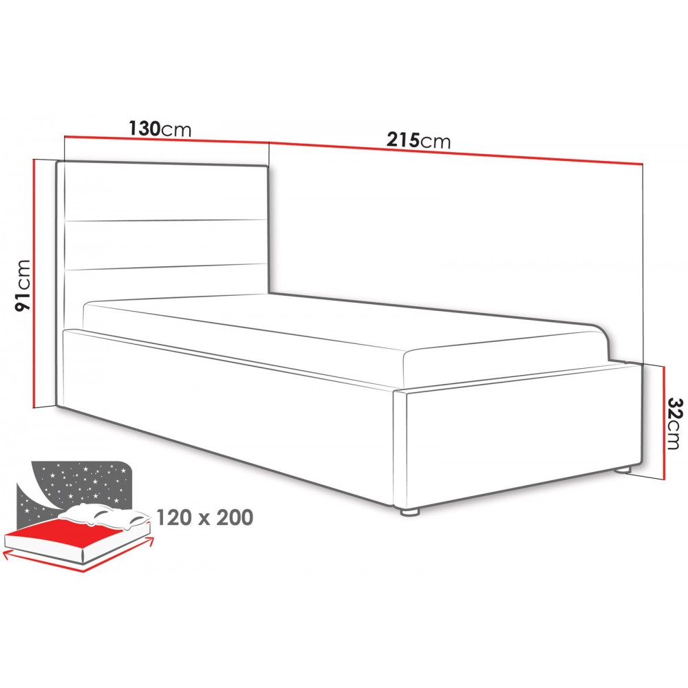 Επενδυμένο Κρεβάτι Lutko-Γκρι-120 x 200