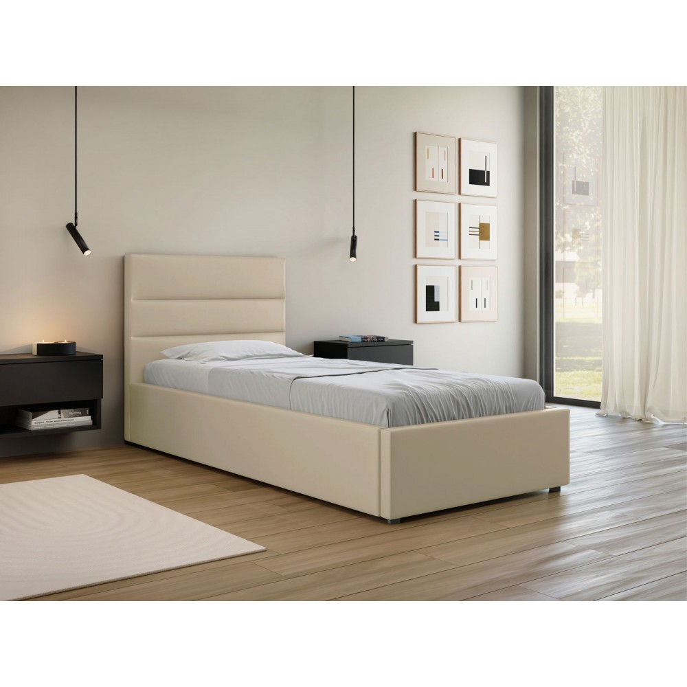Επενδυμένο Κρεβάτι Lutko-Μπεζ-90 x 200