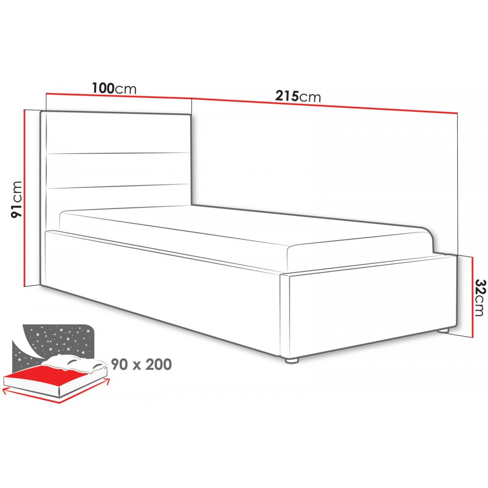 Επενδυμένο Κρεβάτι Lutko-Μπεζ-90 x 200