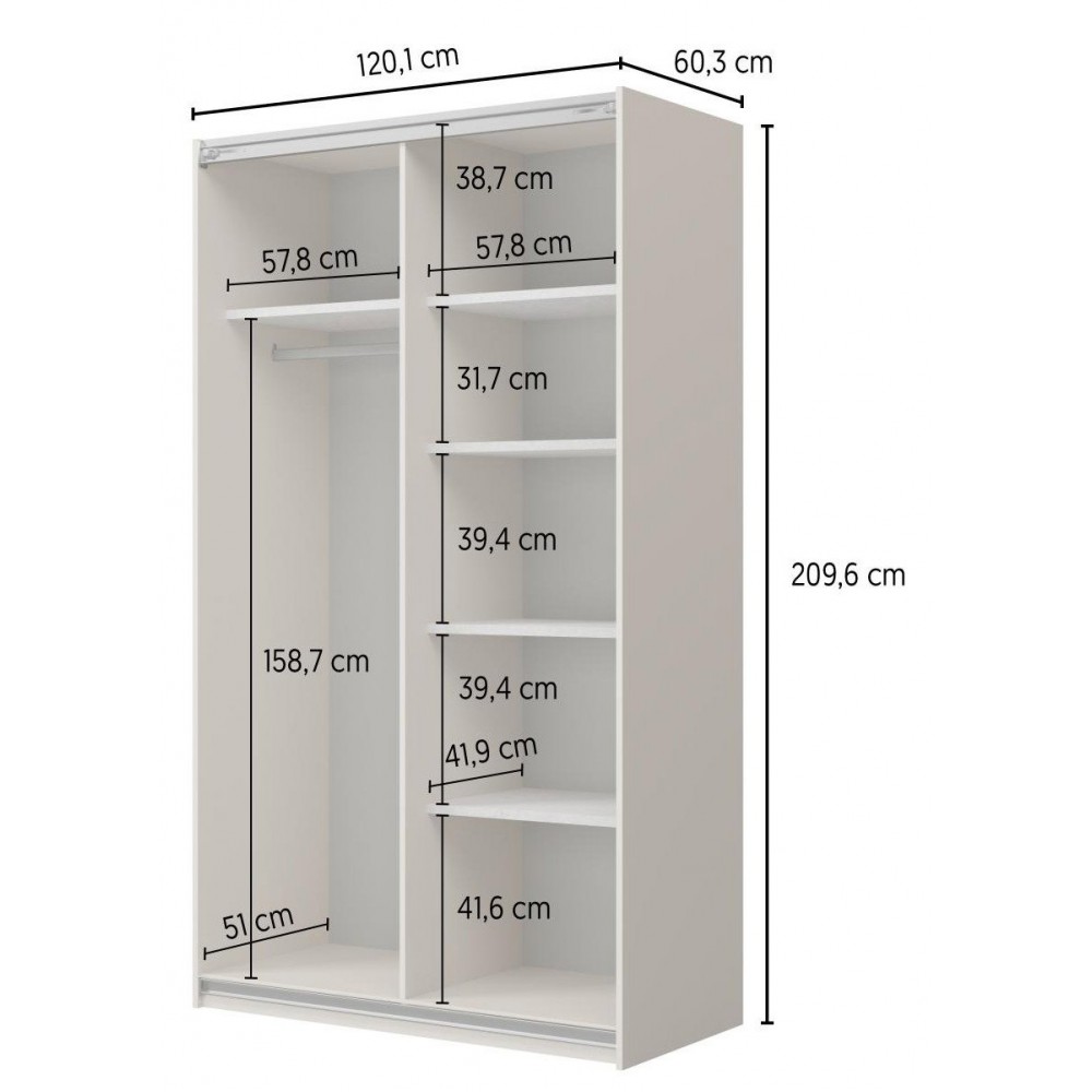 Ντουλάπα Square συρόμενη-Φυσικό 120x60x210