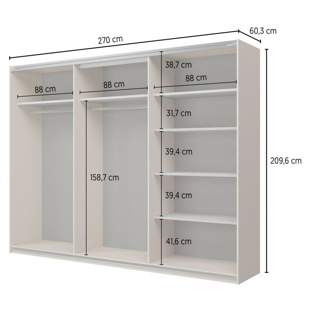 Ντουλάπα Square Plus συρόμενη-Γκρέζ 270x60x210