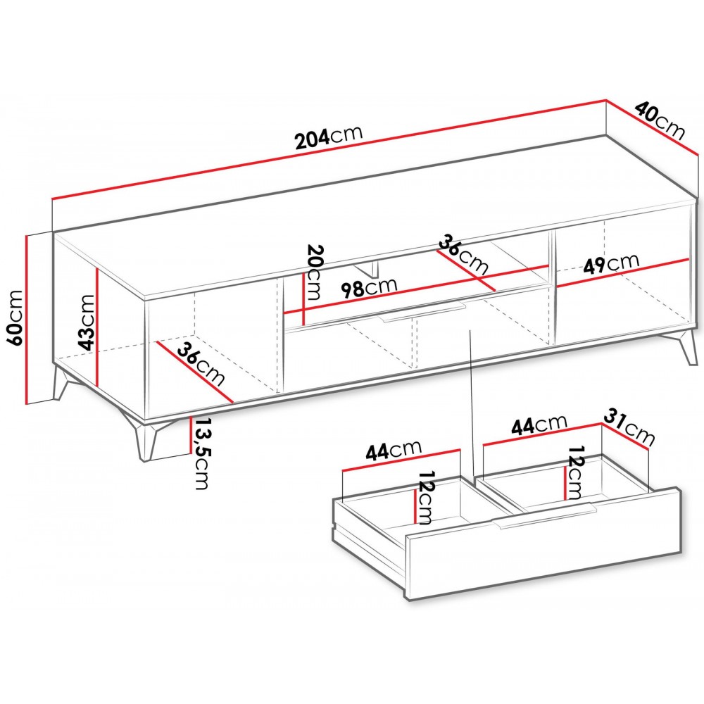 Έπιπλο τηλεόρασης Xylix 204x40x60