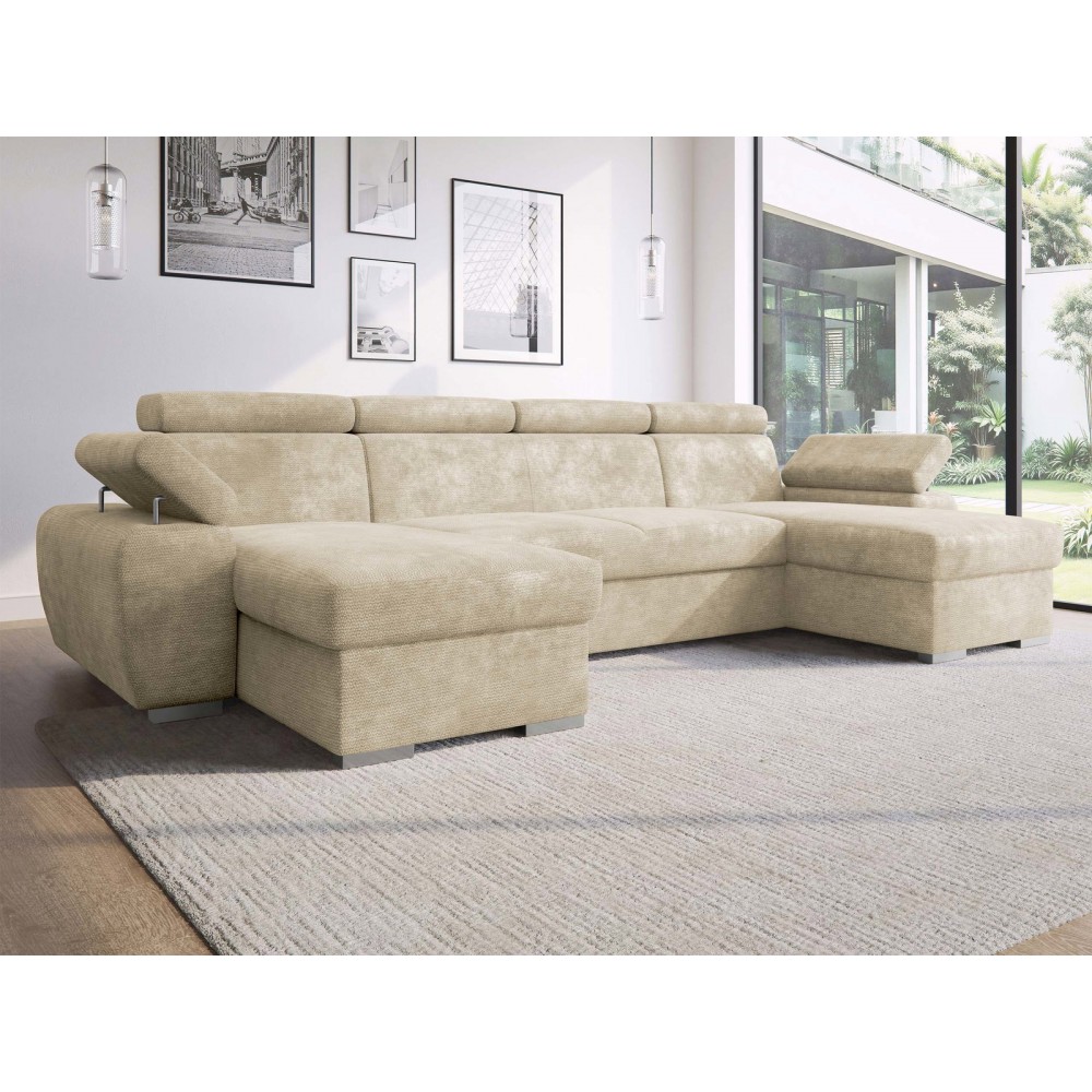 Γωνιακός Καναπές Plaza U-Μπεζ 255x170x98