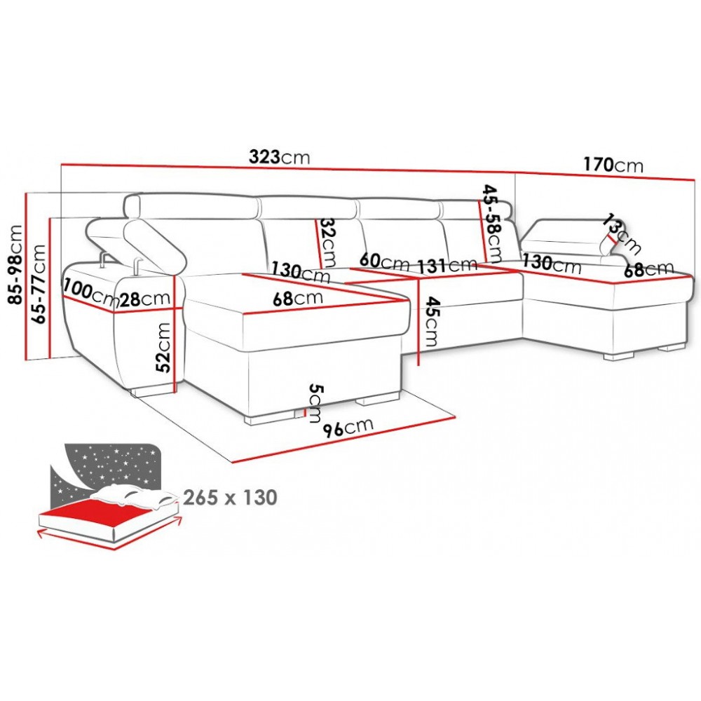 Γωνιακός Καναπές Plaza U-Ανθρακί 255x170x98