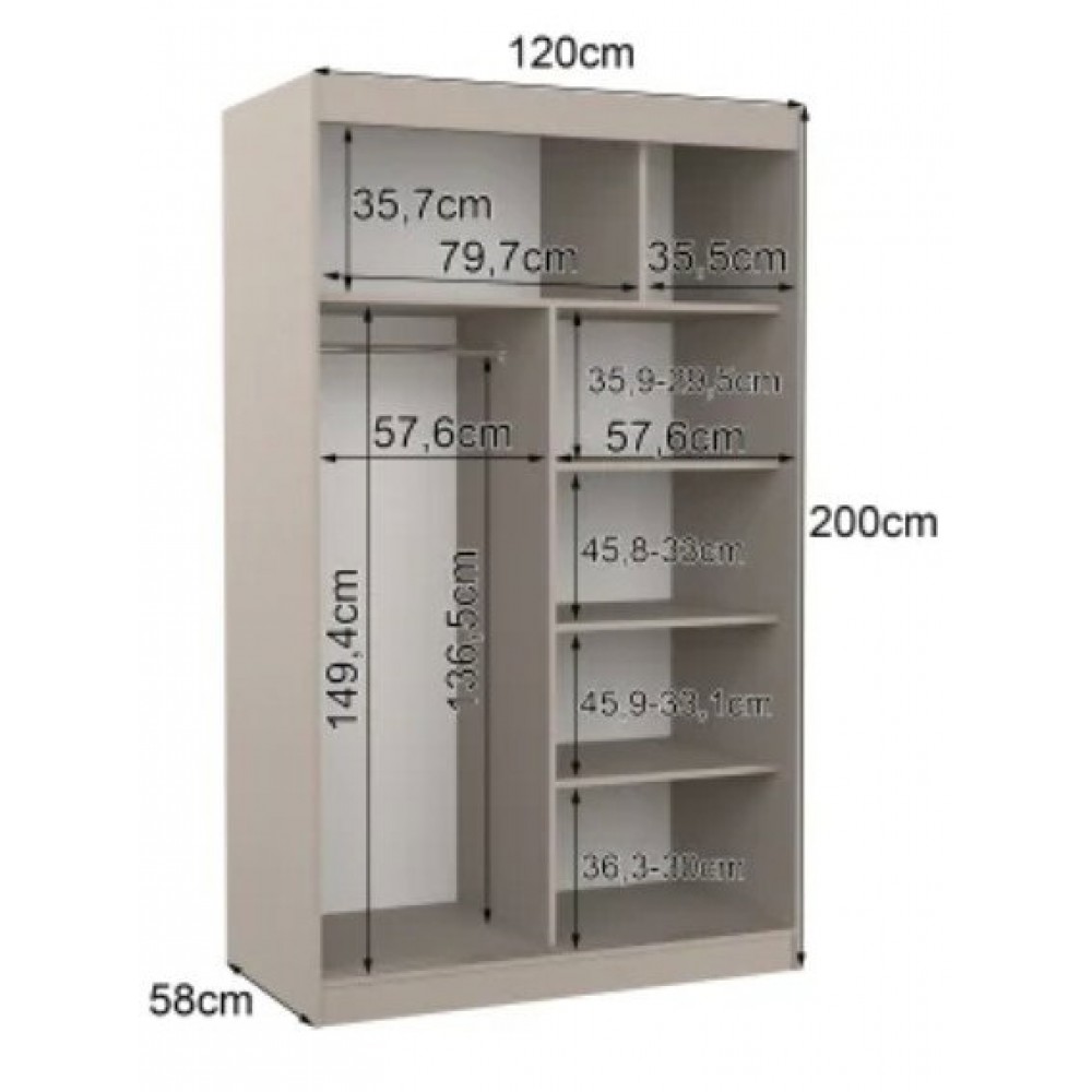 Ντουλάπα Austin 120 συρόμενη-Γκρεζ 120x58x200