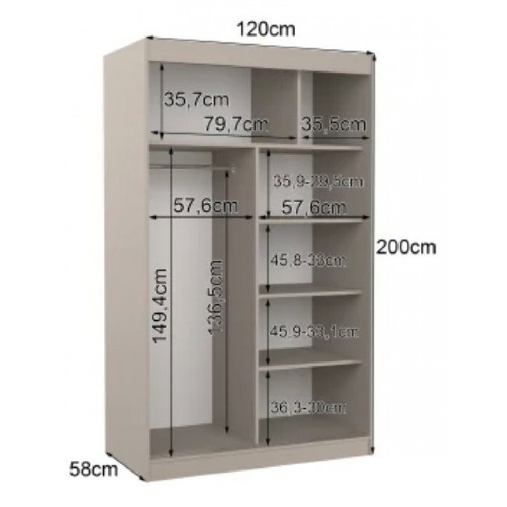 Ντουλάπα Alacant 120 συρόμενη-Γκρεζ 120x58x200