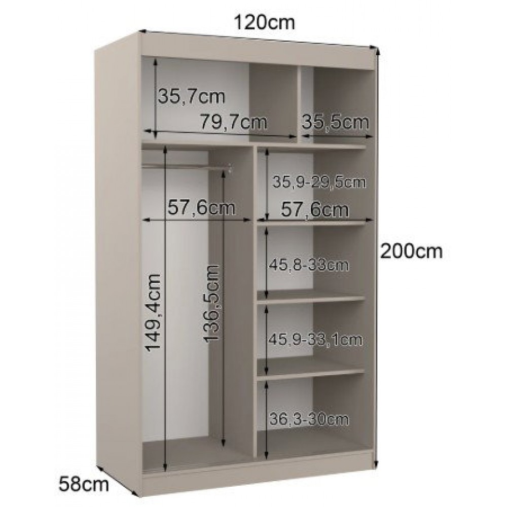 Ντουλάπα Catania 120 συρόμενη-Γκρεζ 120x58x200