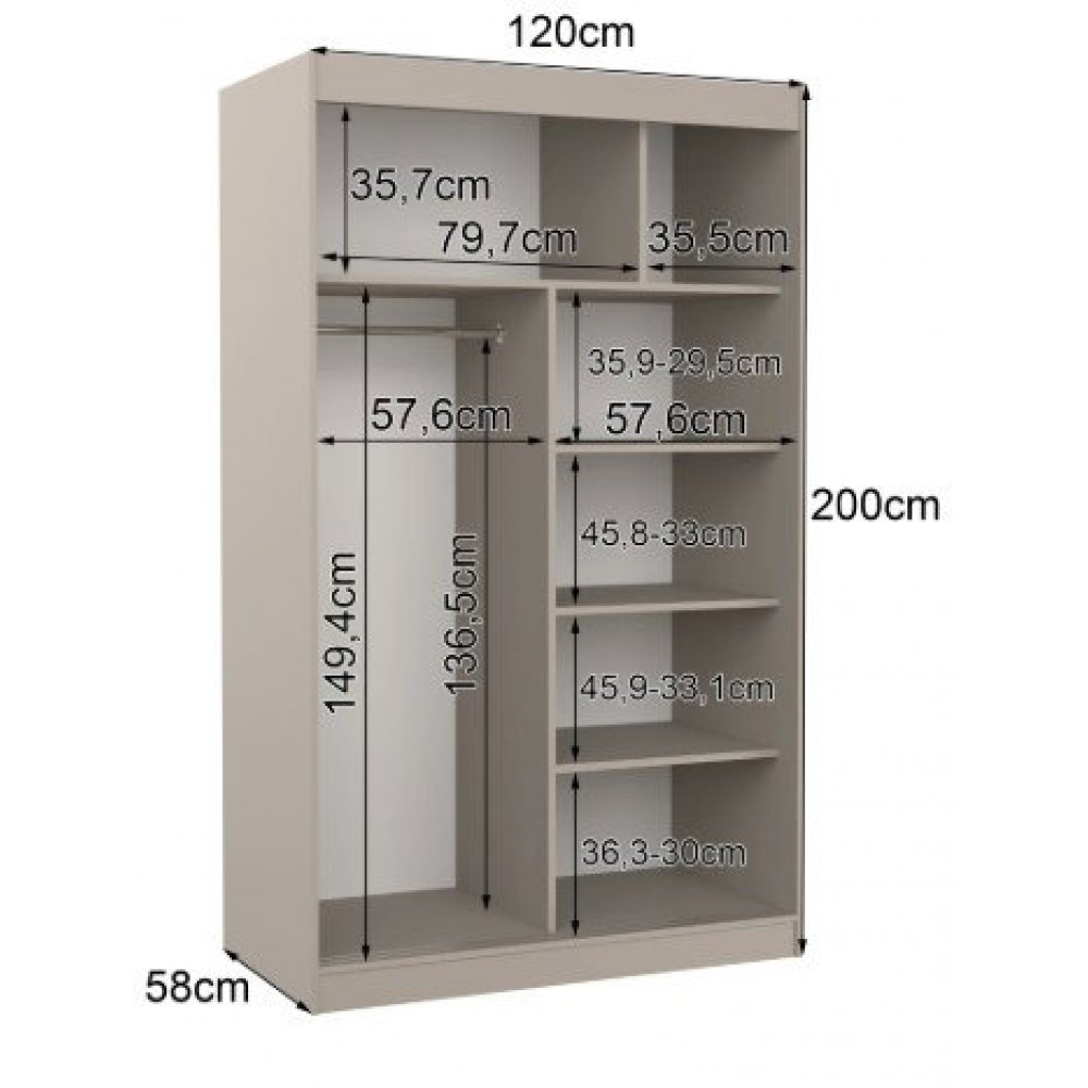 Ντουλάπα Etienne 120 συρόμενη-Γκρεζ 120x58x200