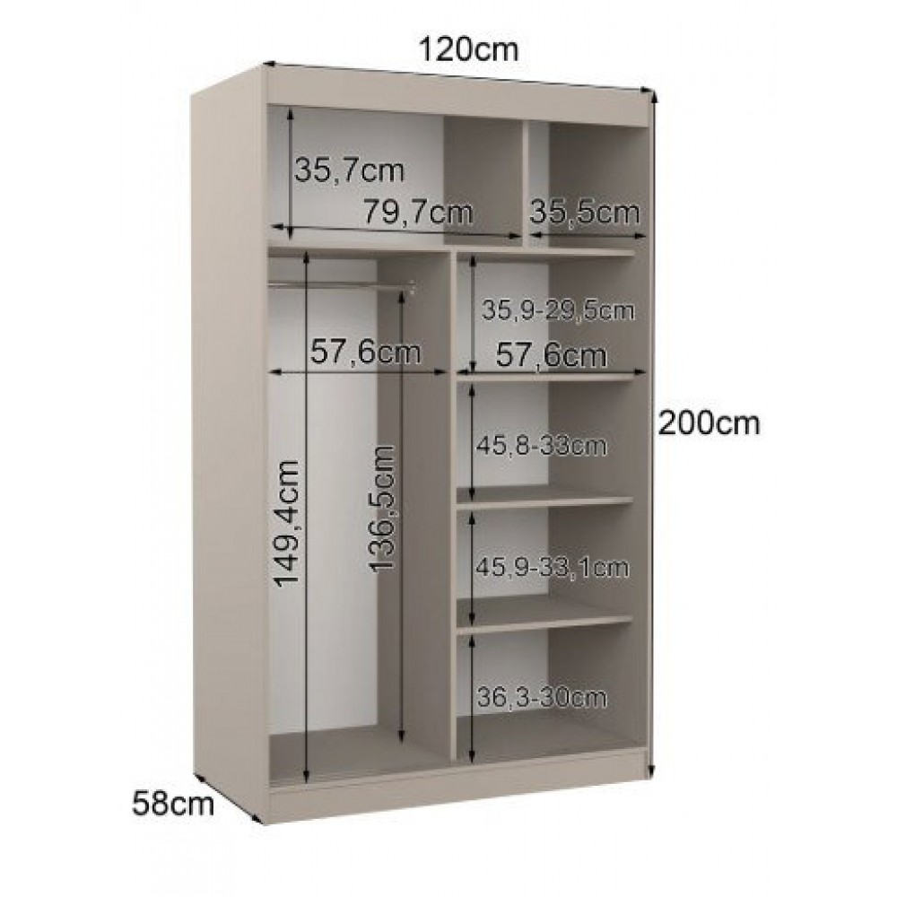 Ντουλάπα Alegre 120 συρόμενη-Γκρεζ 120x58x200