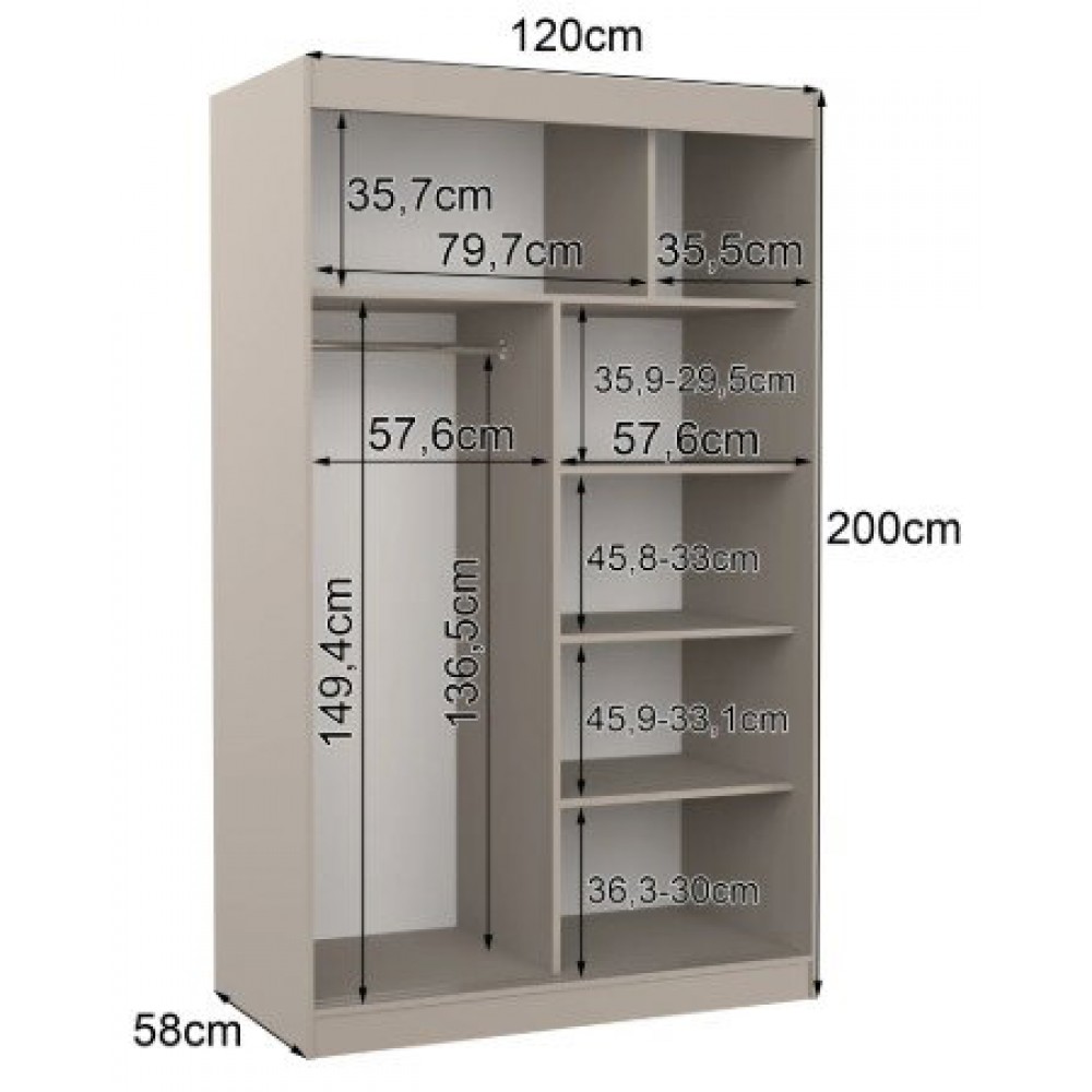 Ντουλάπα Spezia 120 συρόμενη-Γκρέζ 120x58x200