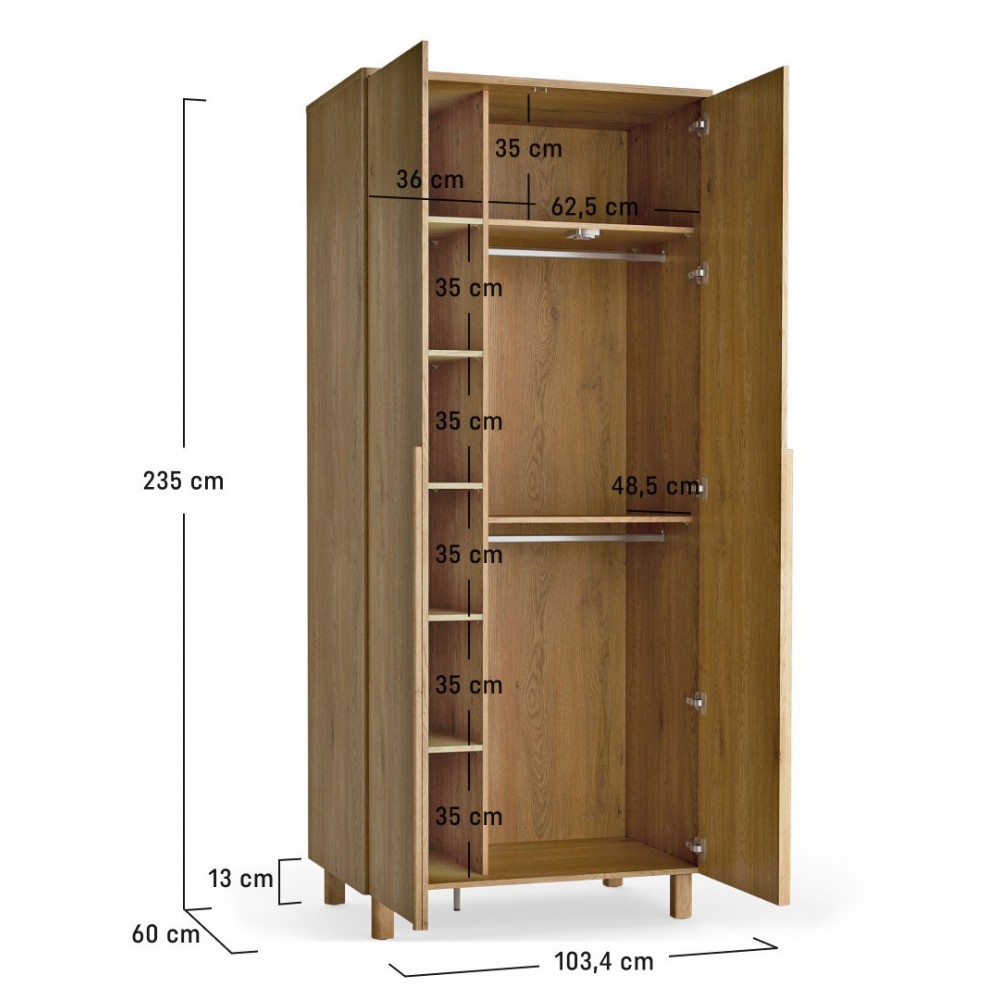 Ντουλάπα Well Δίφυλλη 103.4x60x235