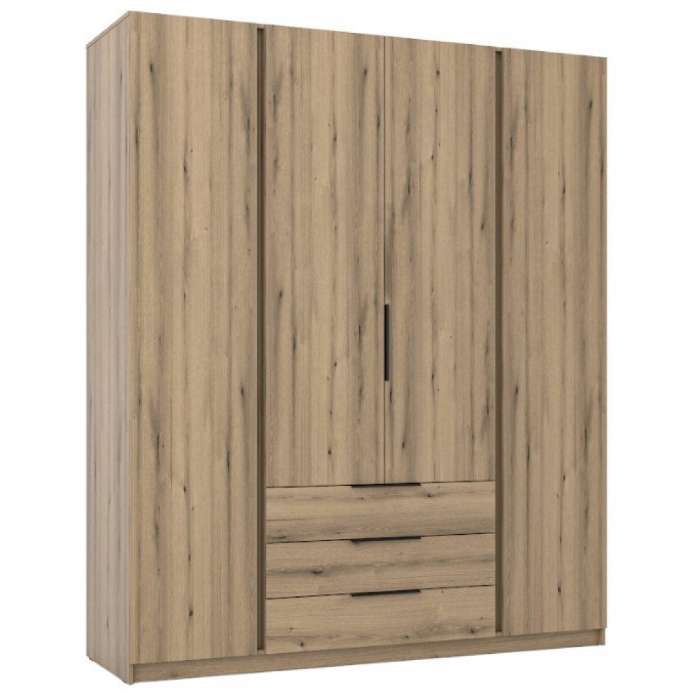 Ντουλάπα Luke 4F 3S Τετράφυλλη-Φυσικό 200x62x239
