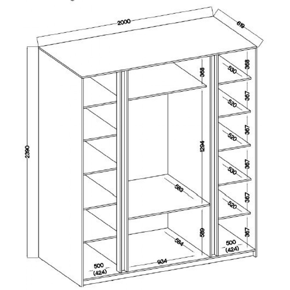 Ντουλάπα Luke 4F 3S Τετράφυλλη-Φυσικό 200x62x239