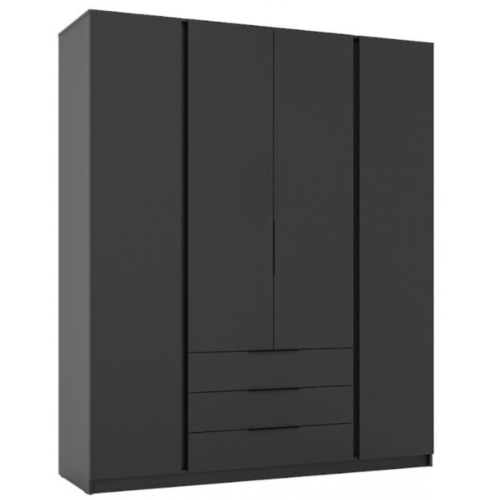 Ντουλάπα Luke 4F 3S Τετράφυλλη-Μαύρο 200x62x239
