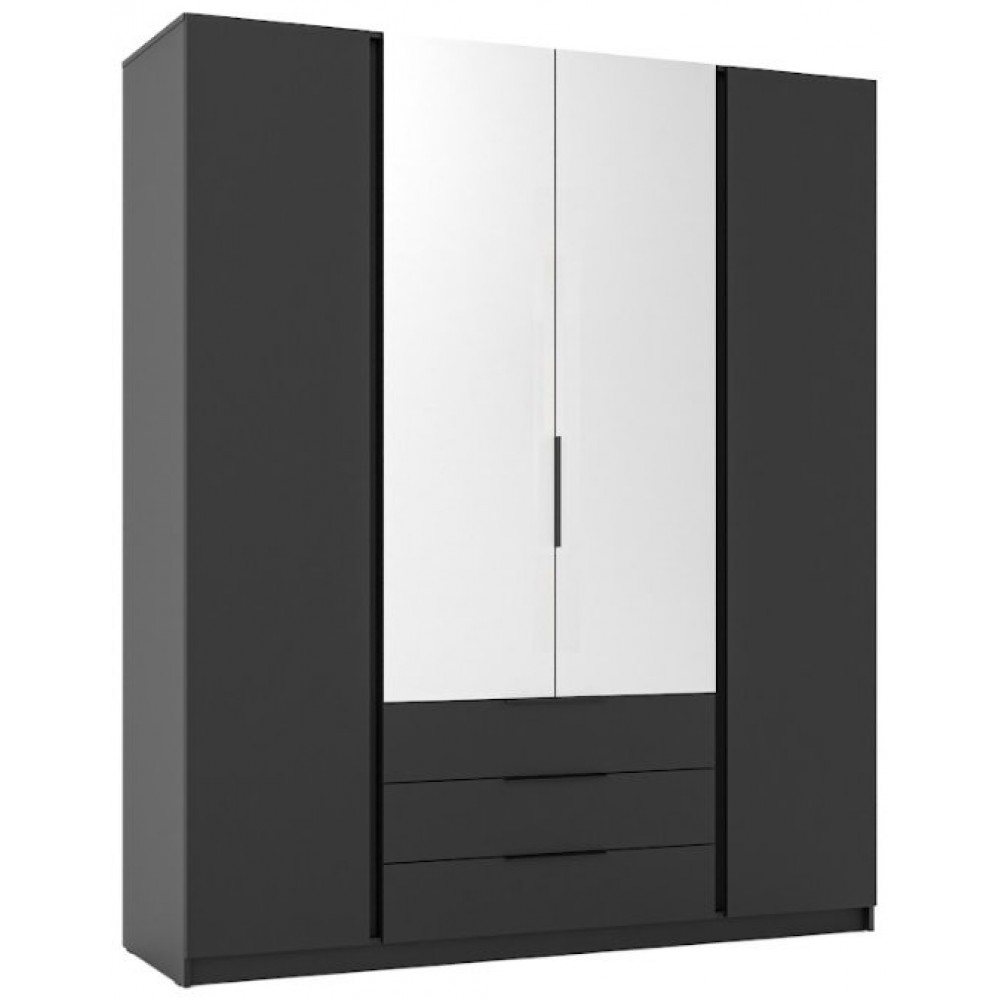 Ντουλάπα Luke 2FM 3S Τετράφυλλη-Μαύρο 200x62x239
