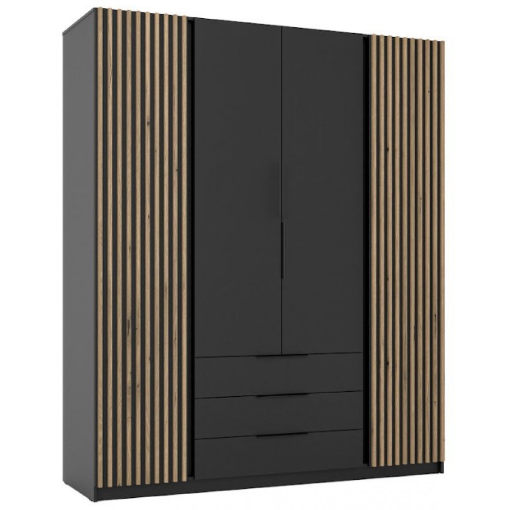 Ντουλάπα Luke 2FL Τετράφυλλη-Μαύρο 200x62x239