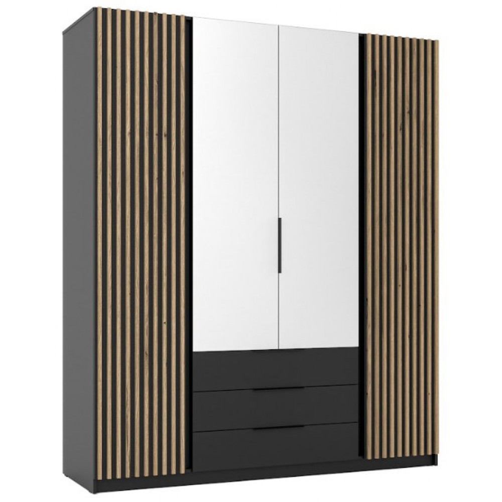 Ντουλάπα Luke LM 3S Τετράφυλλη-Μαύρο 200x62x239