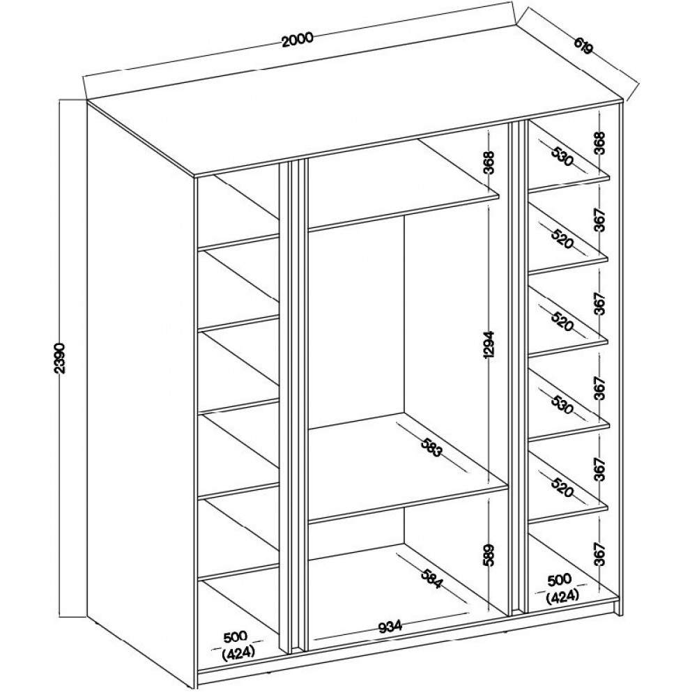 Ντουλάπα Luke LM 3S Τετράφυλλη-Μαύρο 200x62x239