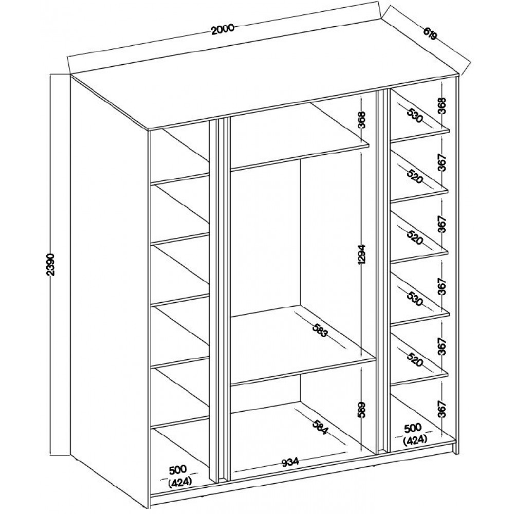 Ντουλάπα Luke M 3S Τετράφυλλη-Φυσικό 200x62x239