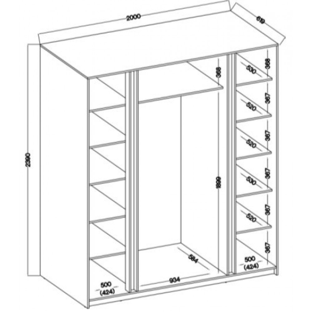 Ντουλάπα Luke M Τετράφυλλη-Φυσικό 200x62x239