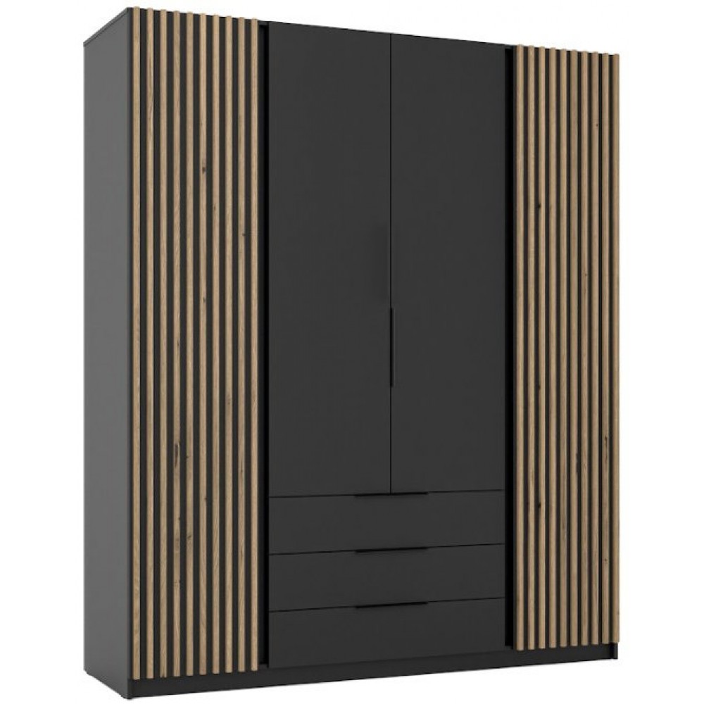 Ντουλάπα Luke 2FL Τετράφυλλη-Μαύρο 200x62x239