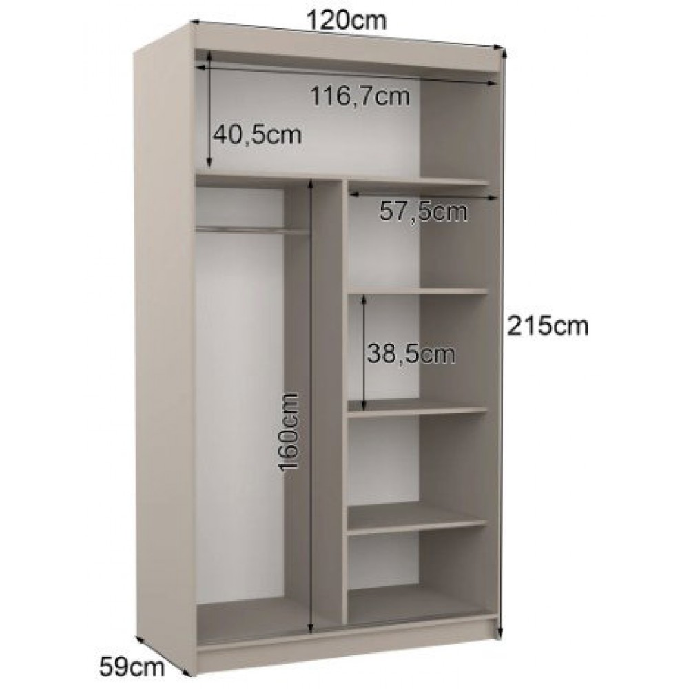 Ντουλάπα Zaist 120 συρόμενη-Γκρεζ 120x59x215