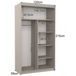 Ντουλάπα Zaist 120 συρόμενη-Γκρεζ 120x59x215