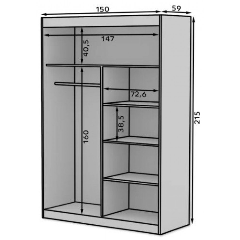 Ντουλάπα Zaist 150 συρόμενη-Γκρεζ 150x59x215