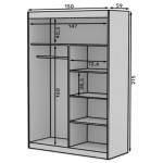 Ντουλάπα Zaist 150 συρόμενη-Γκρεζ 150x59x215