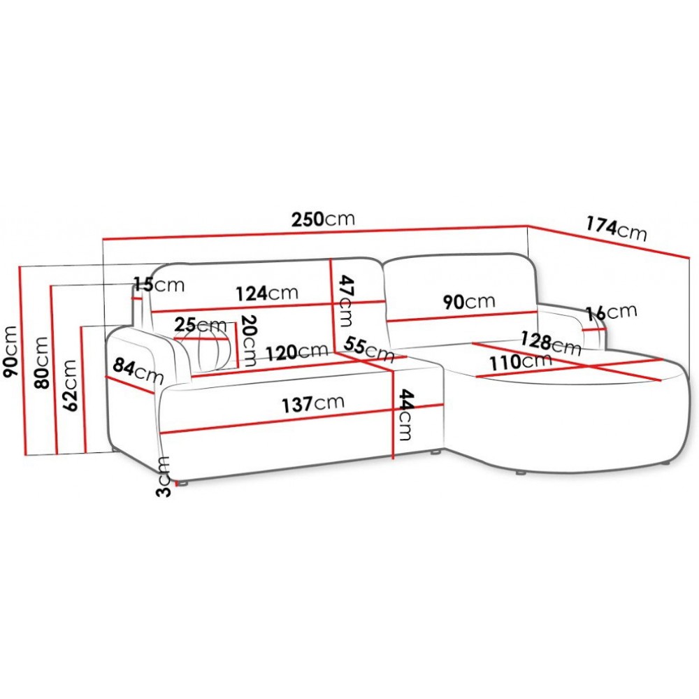 Γωνιακός καναπές Loridu-Δεξιά-Άμμος 250x174x90