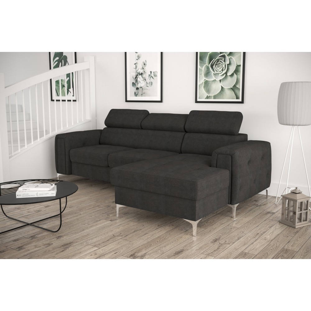 Γωνιακός Καναπές Almeria Mini-Γκρι-Δεξιά-Ύφασμα 255x165x99