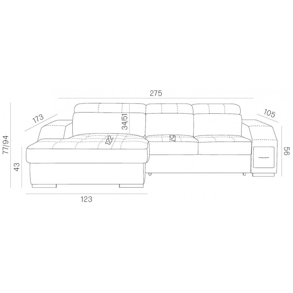 Γωνιακός Καναπές Teralia S-Γκρι Σκούρο-Δεξιά 275x173x94