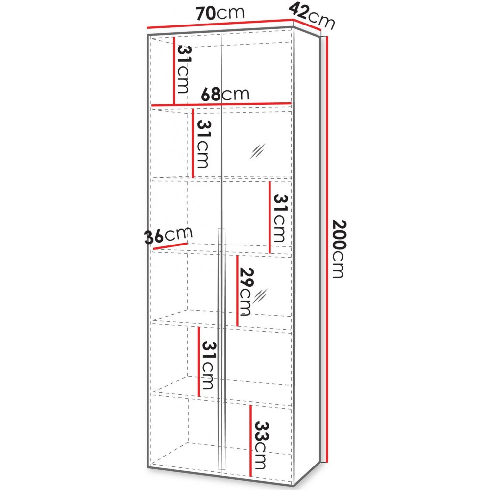 Ντουλάπα Kerkin Δίφυλλη-Με καθρέπτη 70x42x200
